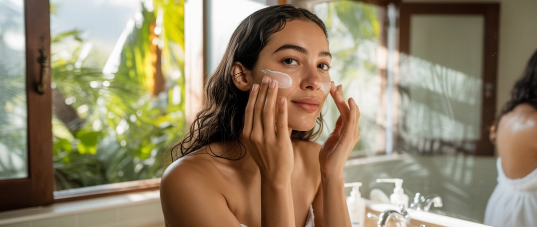 Woman applying gel-based moisturizer